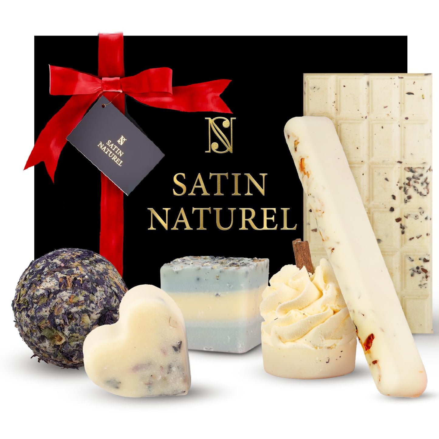 Satin Naturel 7 luxurious organic bath bombs Vegan for 14 baths - Gift for her - Wellness gifts for women - Birthday gift for women - International Women's Day gift