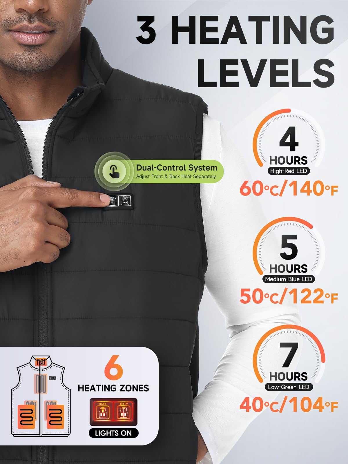 LABEWVI Heated Vest, Heated Jacket for Men and Women, Heated Jacket with 10000mAh Power Bank, Electric Heated Vest with 3 Adjustable Temperature Levels | 6 Heating Zones