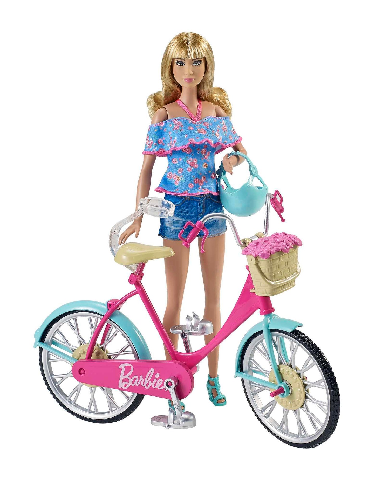 Barbie bike, bike with flower basket, moving wheels, pink bike doll, doll, gift for children, toy from 3 years, DVX55