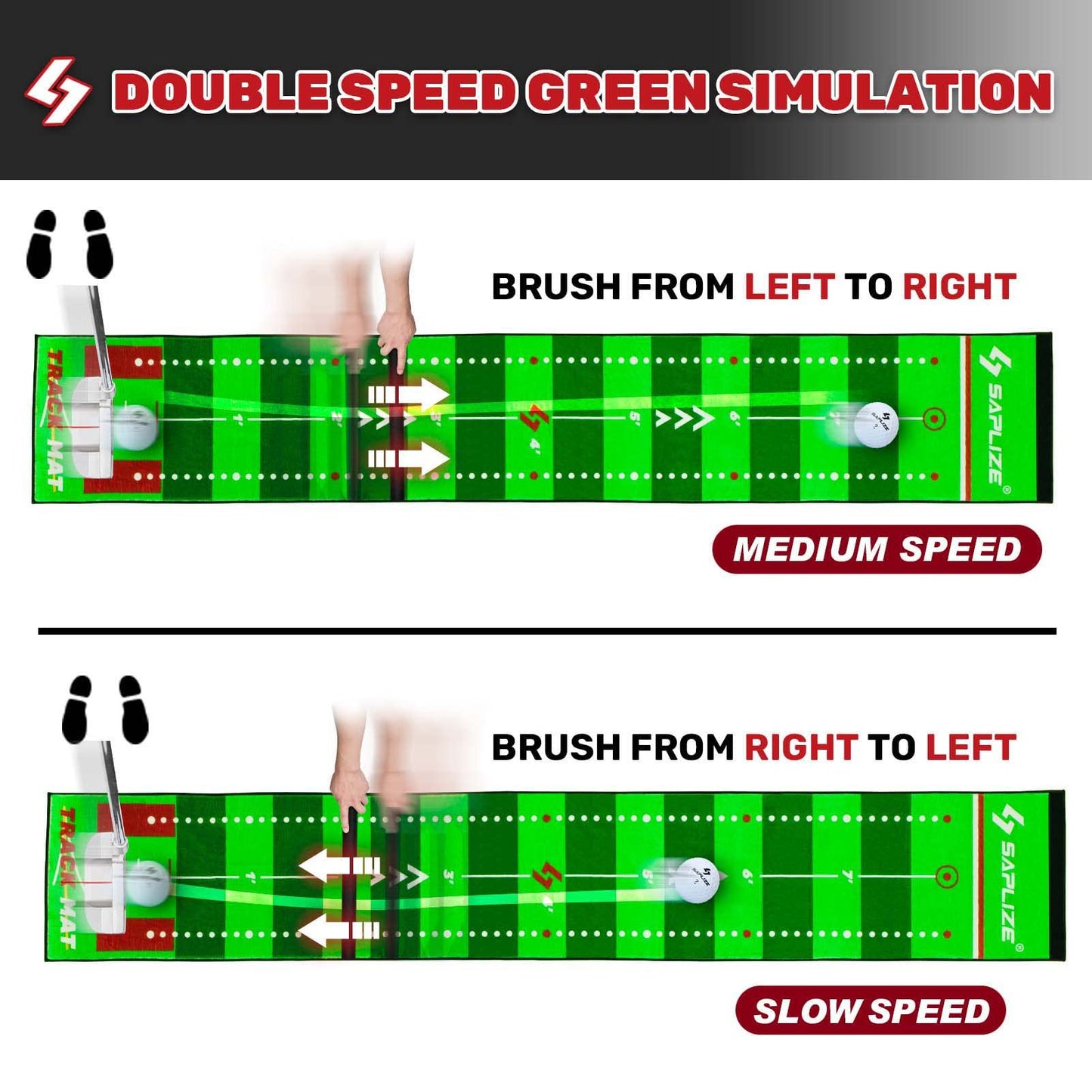 SAPLIZE Golf putting mat with visible ball traces, putting alignment mirror, 20 inches x 10 feet indoor putting mat for home office practice aid.