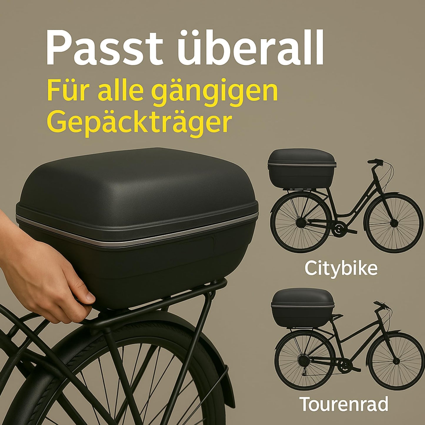 Thiru Touring-Treasure Bike Case 14L - lockable waterproof bike box for luggage rack - theft-proof hard shell with universal mount for e-bike, trekking & city bike - Made in Germany