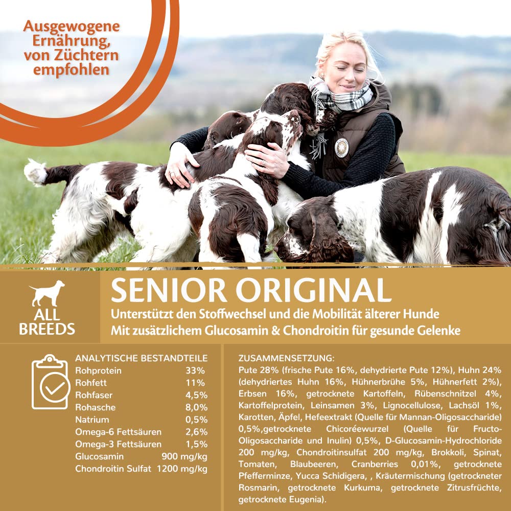 Wellness CORE Senior Original, Turkey & Chicken, 10 kg, dry dog food for aging dogs 7 years+, no added sugar, grain-free, high in meat content.