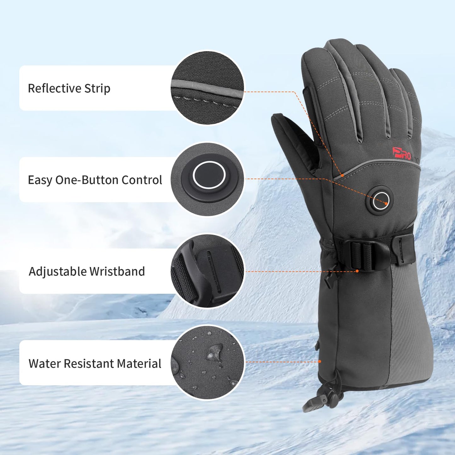PROSmart Heated Gloves for Men Women: Electric Waterproof Bike Motorcycle Hand Warmers with Battery for Outdoor Winter Skiing Hiking