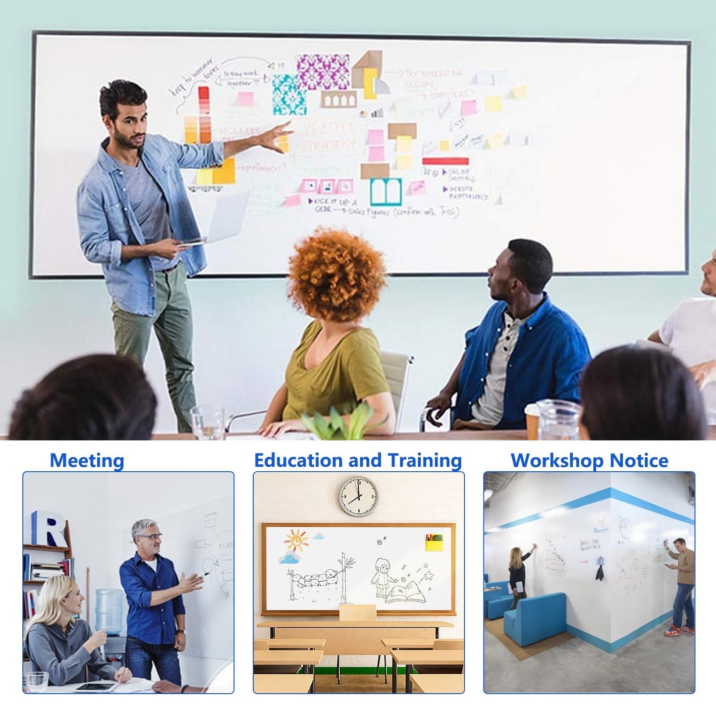 JOMUSAGA Whiteboard Film, 180 x 120 cm, magnetic self-adhesive whiteboard film, whiteboard sticker DIY, including marker, sponge, and magnets, for school, office, and home.