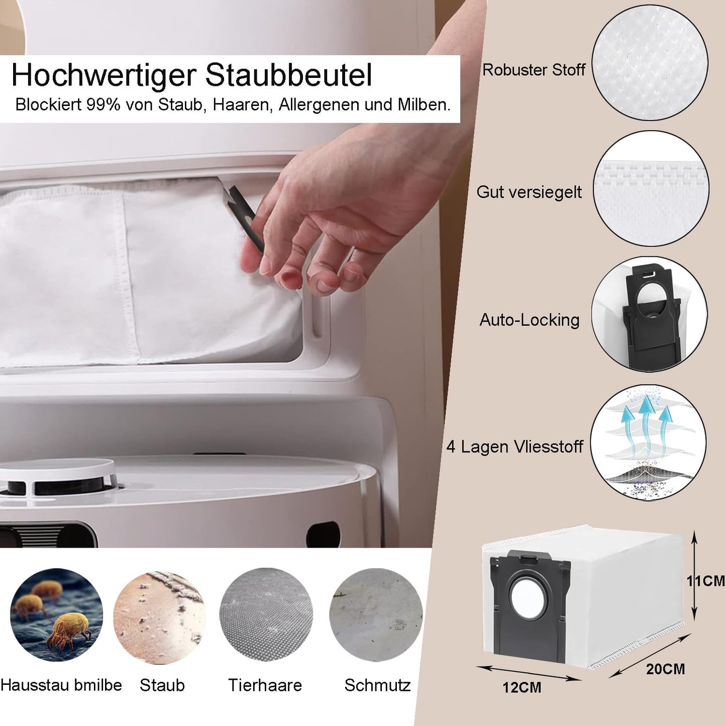 Accessory set for Dreame L10s Ultra Gen 2/ L10s Pro Ultra Heat/ X30 Ultra/MOVA E30 Ultra, includes 2*roller brush, 6*dust bags, 4*mop cloths, 6*side brushes, 2*filters.