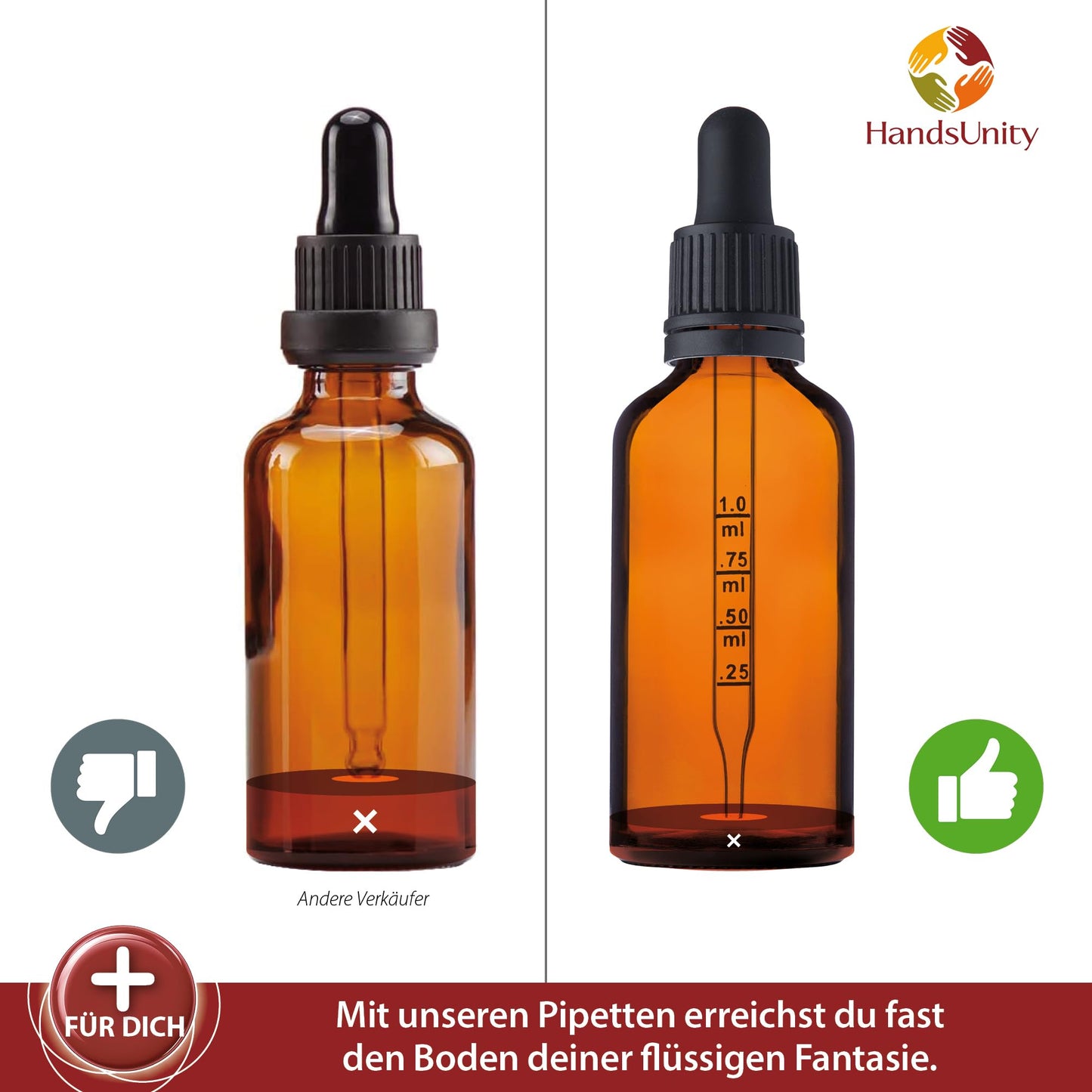 HandsUnity pipette bottle small glass bottle 30ml-12pcs - apothecary set made of amber glass with black pipette cap. Includes 29pcs of additional accessories. Amber glass bottles.