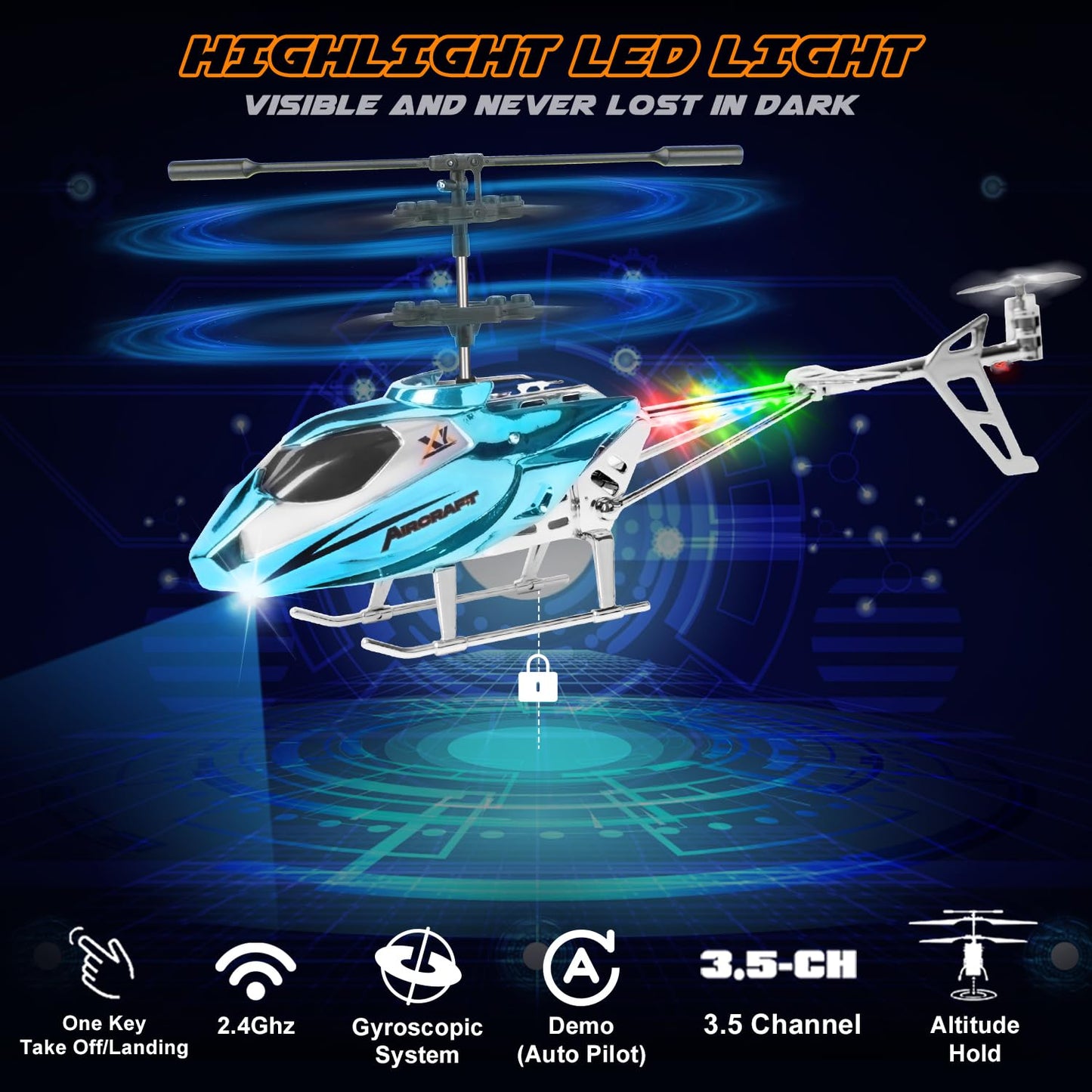 TERRAMUS RC Helicopter- 2.4G Remote Control Helicopter Indoor RC Toy with LED Light & 3.5 Channels & Gyro Mini Helicopter Positioned Height Aircraft Gift Kids Boys