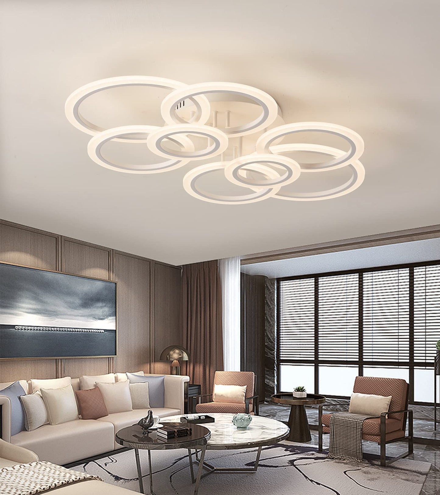 Narwhal Dimmable LED Ceiling Light 8-Rings Modern Living Room Lamp with Remote Control, Memory, Timer, Function, and Night Light, Ceiling Lamp for Bedroom, Dining Room, Hallway, Office, and Balcony