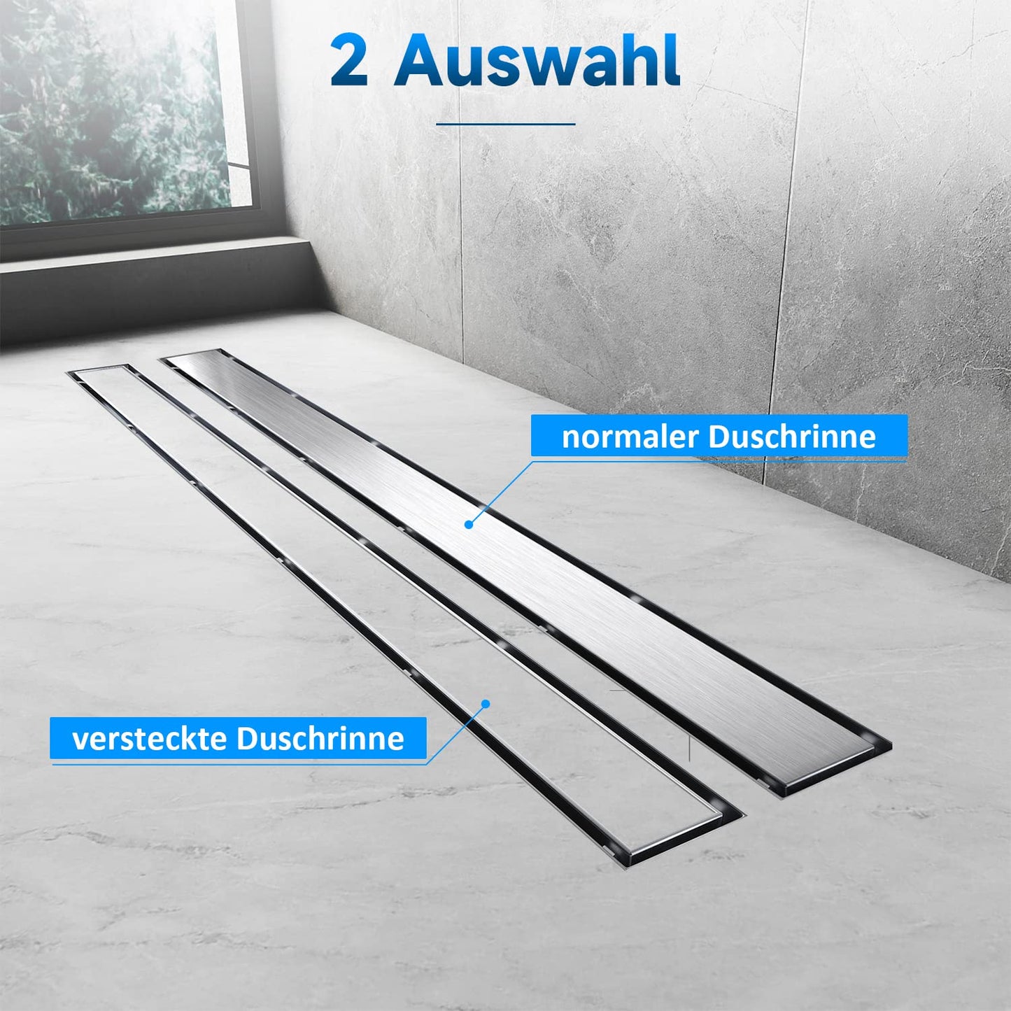 SONNI shower channel 80cm stainless steel tileable complete set double-sided drain floor drain flat with odor stop and hair sieve edge drain 2 in 1 stainless steel drain channel complete set with floor mounting