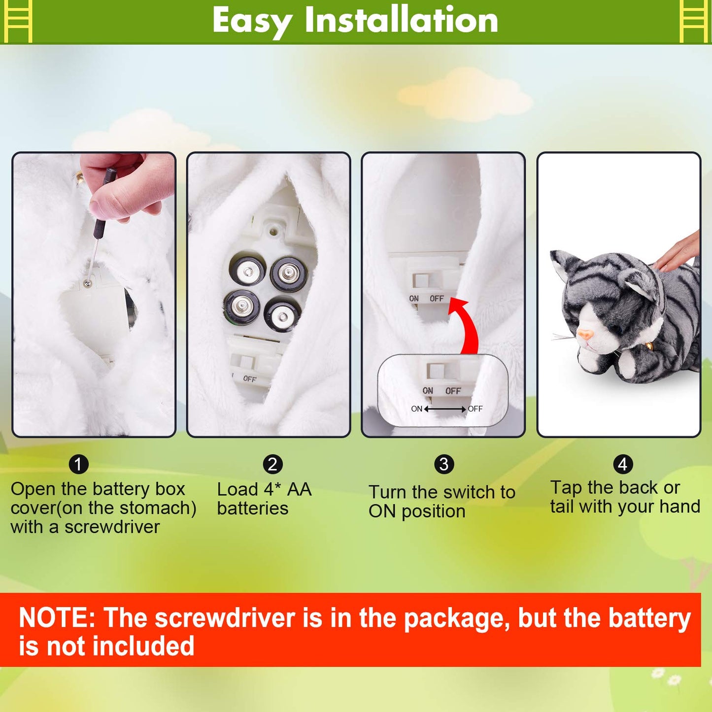 Marsjoy Interactive Plush Cat, plush toy, gray robot, with touch control, electronic cat pet, robot cat toy, animated toy for girls, kids, L: 30.5 cm.