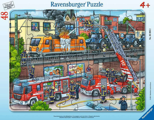 Ravensburger Children's Puzzles - 05093 Fire department at the railway tracks & Children's Puzzle - 06700 Small airport - Frame puzzle for children ages 4 and up, with 40 pieces.