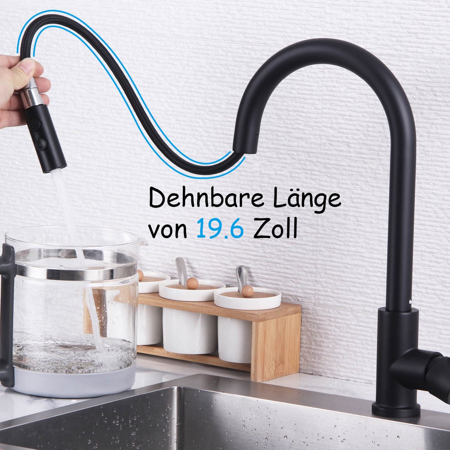 Black Kitchen Faucet, High Pressure Pull-Out 360° Swivel Kitchen Tap, Single Lever Sink Faucet with 2 Spray Modes, High Arc Kitchen Mixer Tap, Pull-Out Stainless Steel Kitchen Faucet.