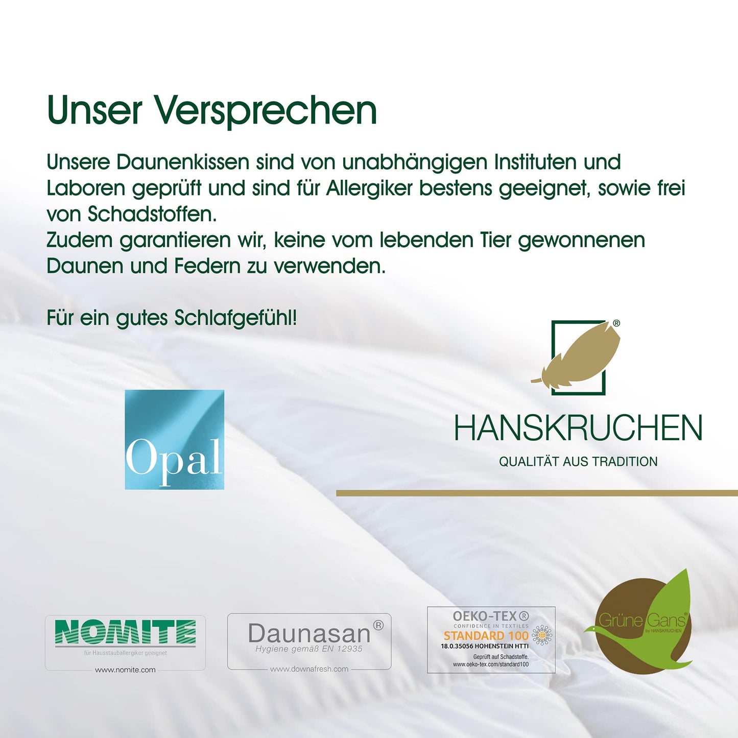 Hanskruchen 925.22.302 down pillow Opal 40 x 80 cm - Suitable for allergy sufferers.