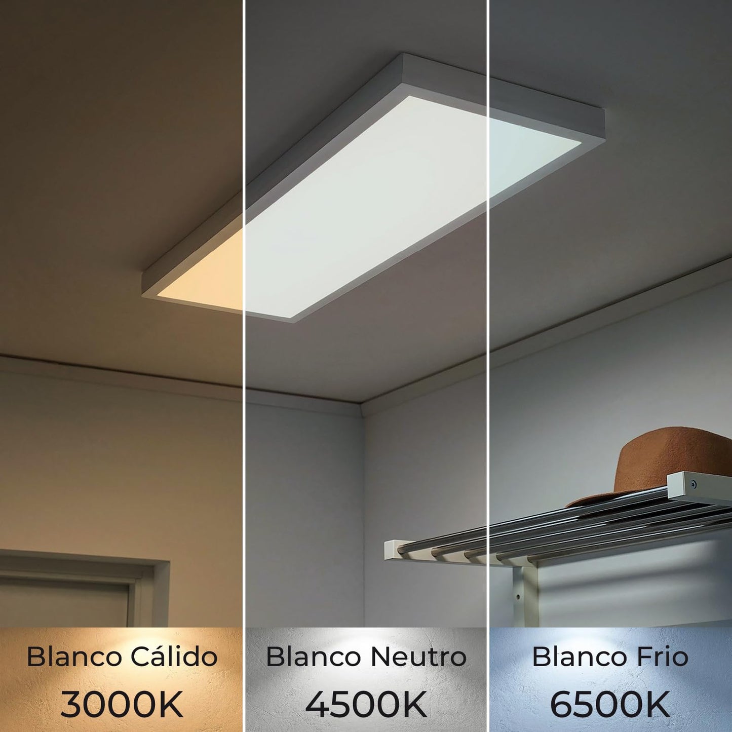 LED ATOMANT pack of 2 mounting frames + LED recessed panel lights 120x30cm 48W, CCT (color selection switch Warm White, Neutral White or Cool White), 5000 lumens, driver included