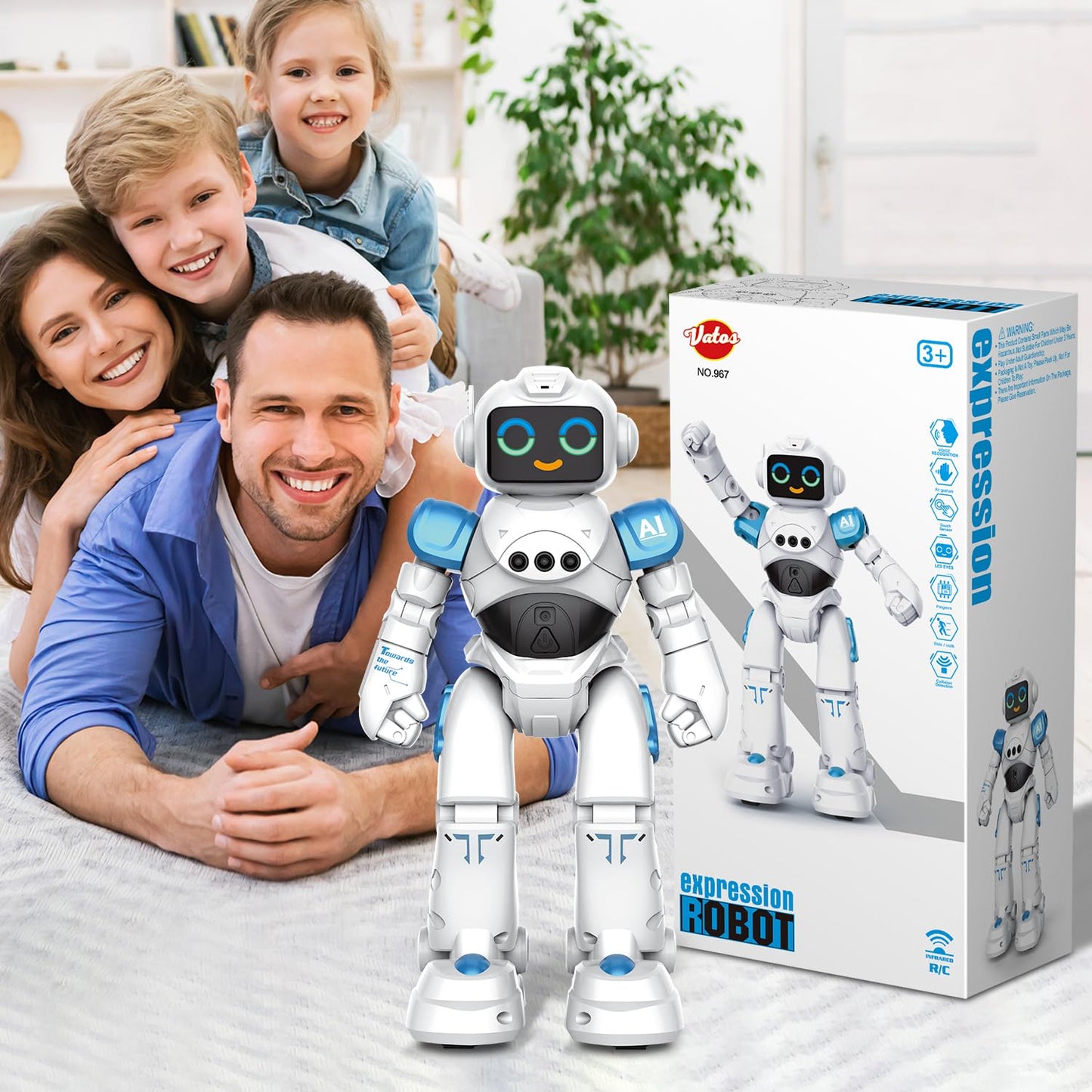 VATOS robot toys for kids aged 3-12 years - remote control robot, gesture control programmable RC robot toy dancing walking smart robot boys girls birthday gift