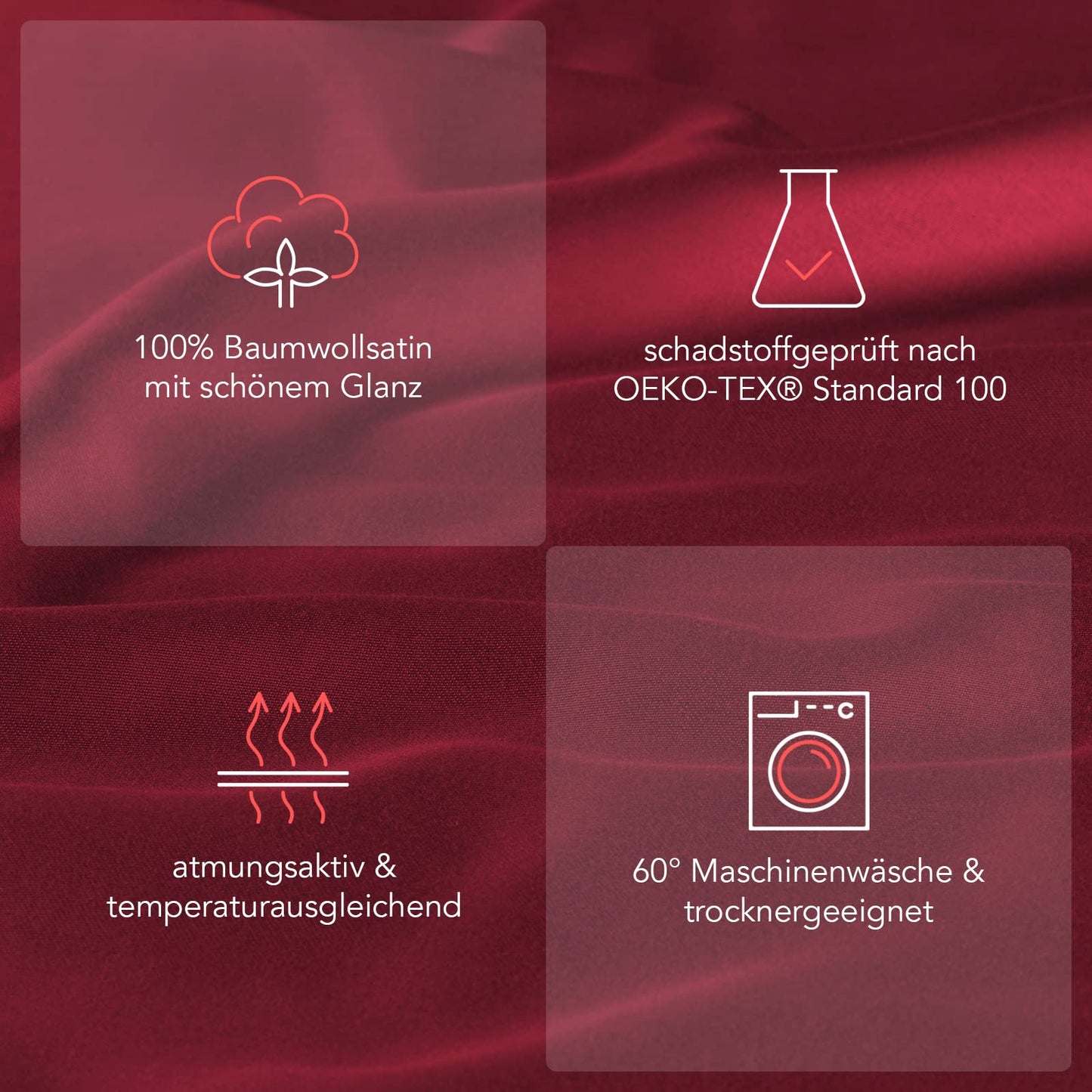 Pure Label 2-piece set of Mako satin pillowcases 40x80 cm made of 100% cotton in red - wonderfully soft pillowcases to match our bedding sets.