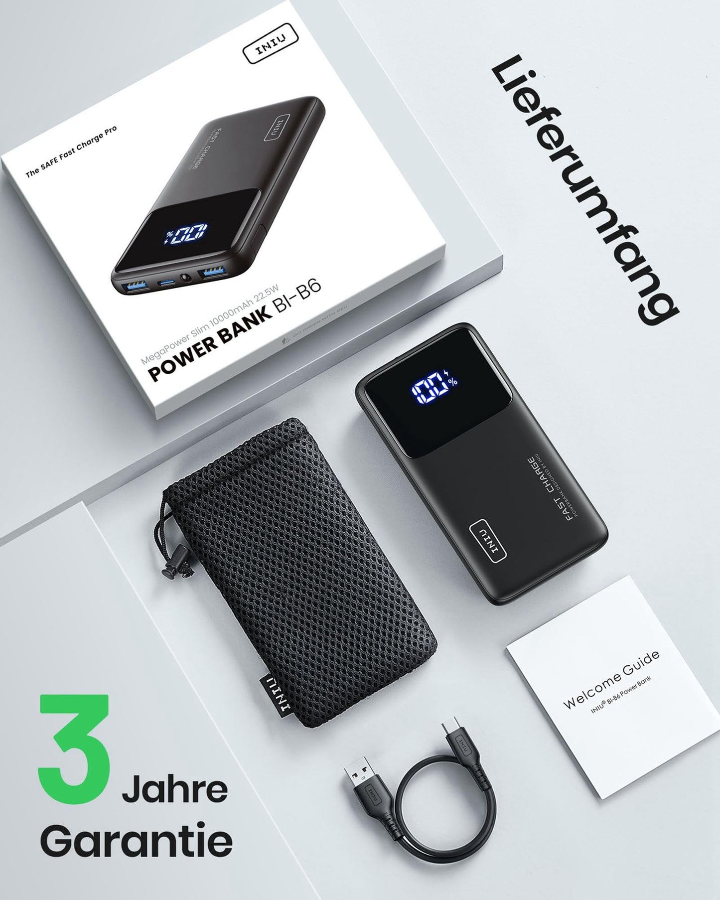 INIU Power Bank, Slimmest Fast Charging Powerbank small but powerful 10000mAh USB C Input & Output, PD3.0 QC4.0 External Mobile Batteries 22.5W, compatible with iPhone 16 15 14 13 12 Pro Max Samsung S21 iPad