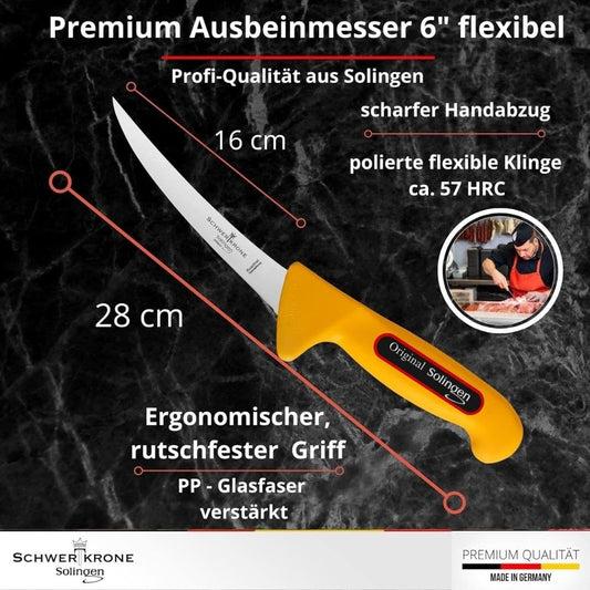 Sword Crown Solingen Premium Butcher Knife Set, 3 pieces, professional quality, stainless steel, extra sharp, for meat processing and kitchen.