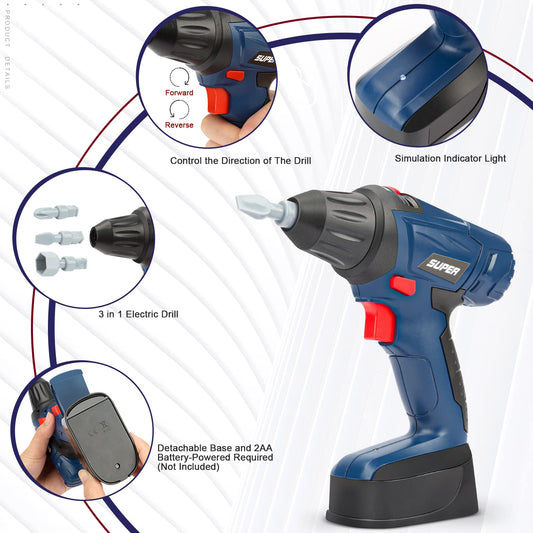Vanplay Tool Set for Kids with Tool Box Electric Toy Drill Tool Belt Children's Toys for 3 4 5 6 7 Year Old Boys Girls Kids (52pcs)