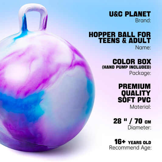 U&C Planet Hopping Ball 70 cm Hopper Balls with Handle Hopper Toy for Teens and Adults aged 16+ years Garden Game Sport Yoga Training, Cloud Purple