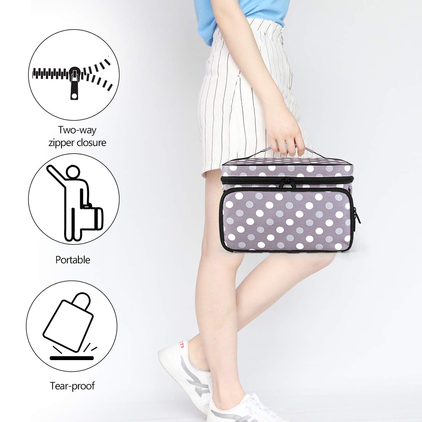 Luxja Sewing Accessories Bag, Sewing Kit Storage Bag, Yarn Bag for Wool, Sewing Tool Tote for Beginners, Travelers, Sewing Classes, Gray Dot