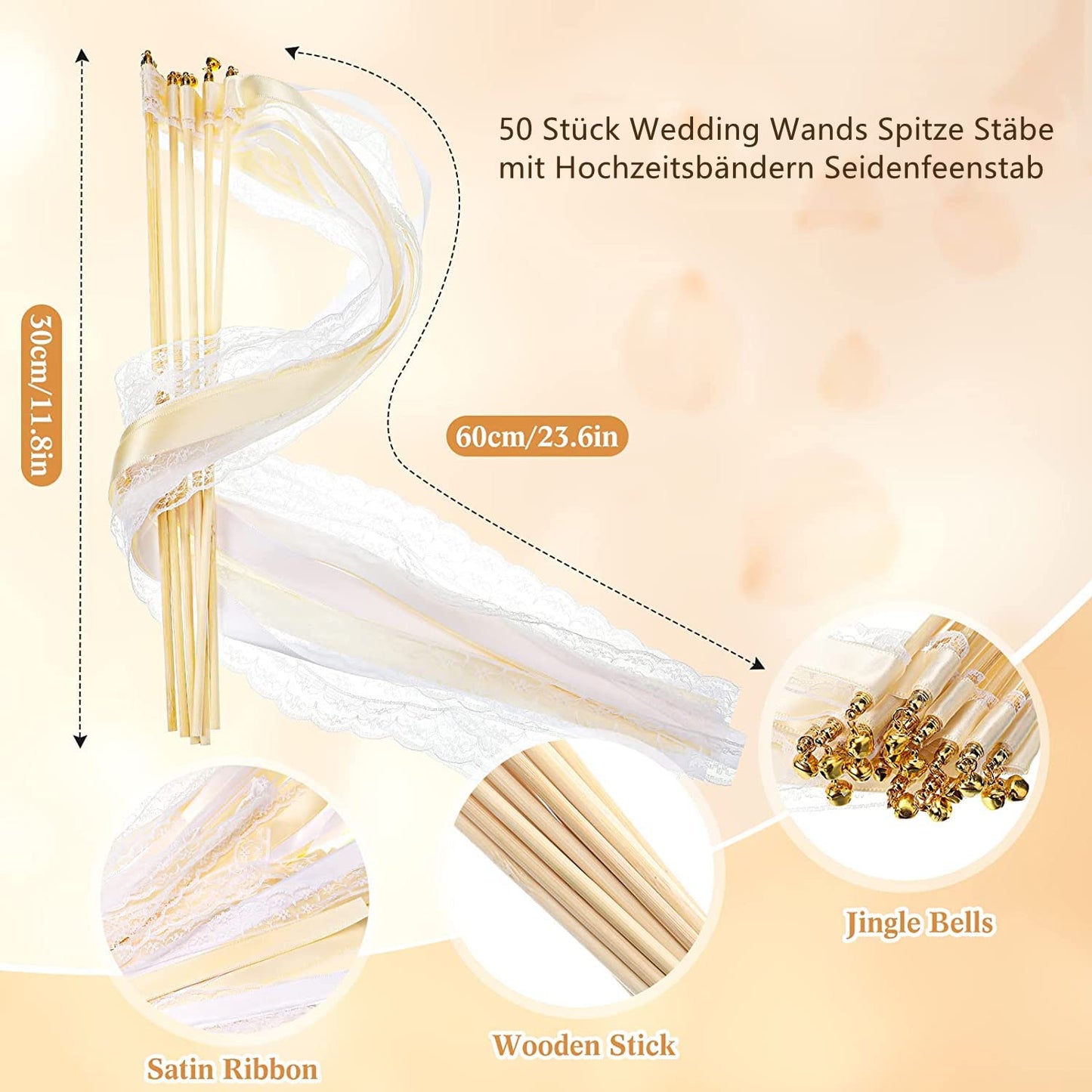50 wedding wands magic wands wedding streamers with bells, trellis wedding for weddings, birthdays, holiday parties used