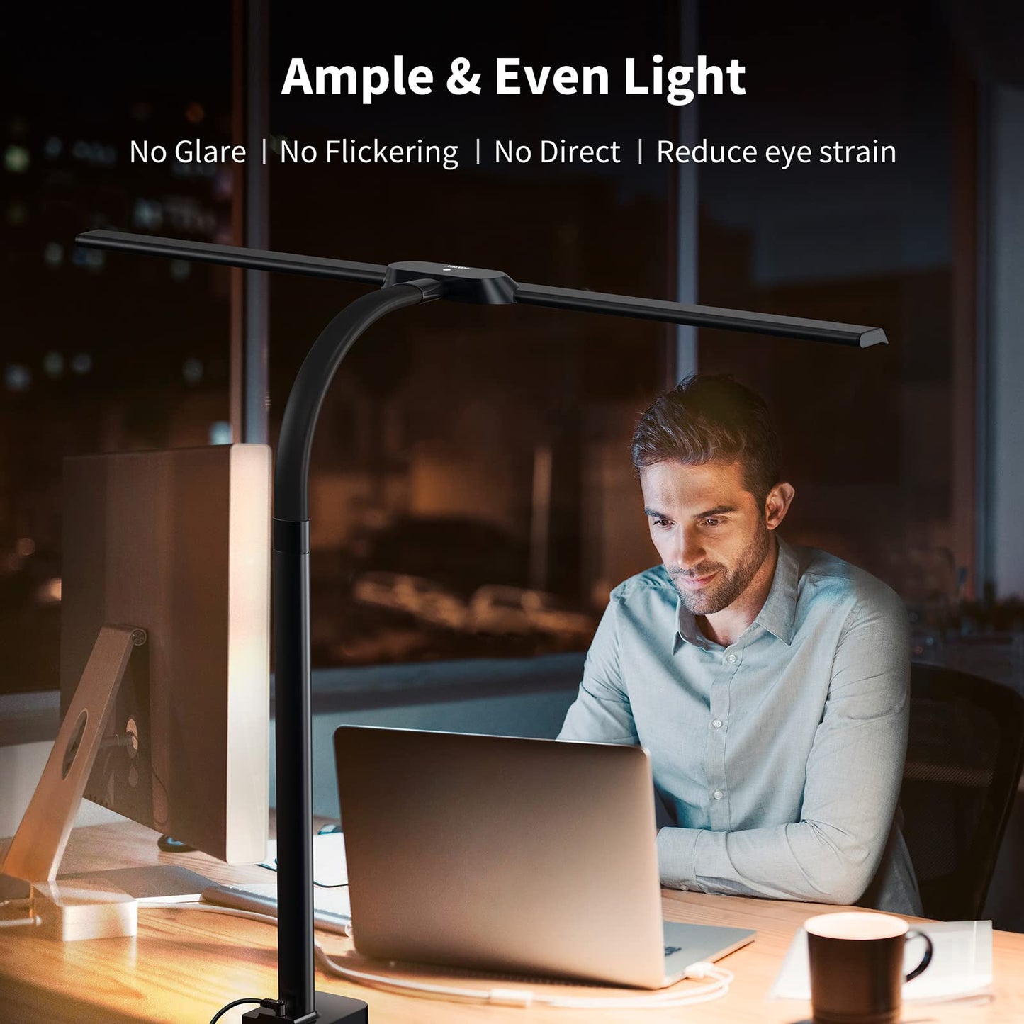 Kary LED desk lamp dimmable, 24W 80cm 1800 lumens super bright desk lamp for work, office, eye protection daylight lamp, touch control 5 color temperature & brightness levels, black