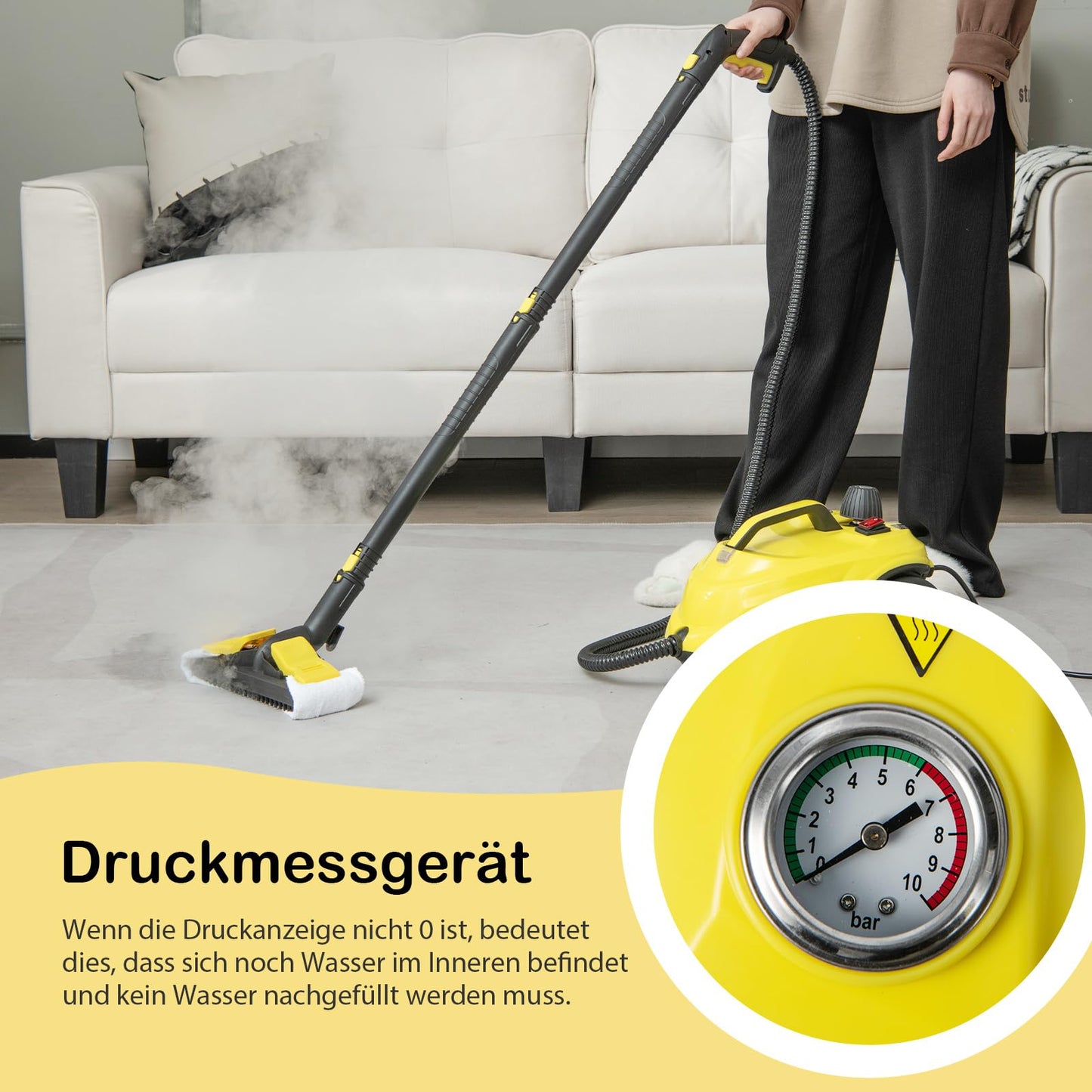 RELAX4LIFE Steam Cleaner, Steam Pressure: 5 bar, Power: 2000 W, Area Performance: 108 m², Tank: 1.8 L, Heating Time: 8 min., includes floor cleaning set, nozzles, for carpets, floors, tiles, windows, sofa