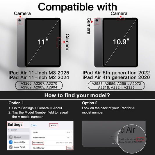 JETech case for iPad Air 11-inch M3/M2 (2025/2024), iPad Air 5/4 (2022/2020 5th/4th gen 10.9-inch) with pencil holder, slim folio stand tablet cover, multi-angle viewing (Black)