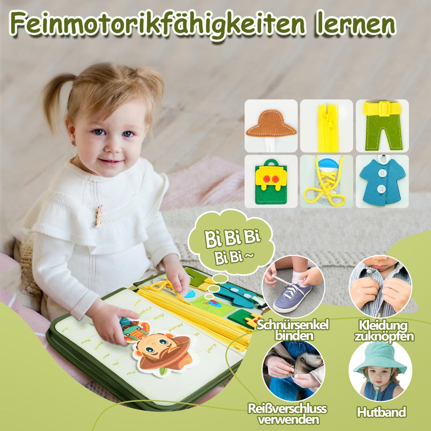 Busy Board German Montessori for 2 3 years, 10 in 1 Montessori toy Activity Board motor skills toy & educational toy for 2 3 4 5 years, Farm Busy Book toddler toy for long trips.