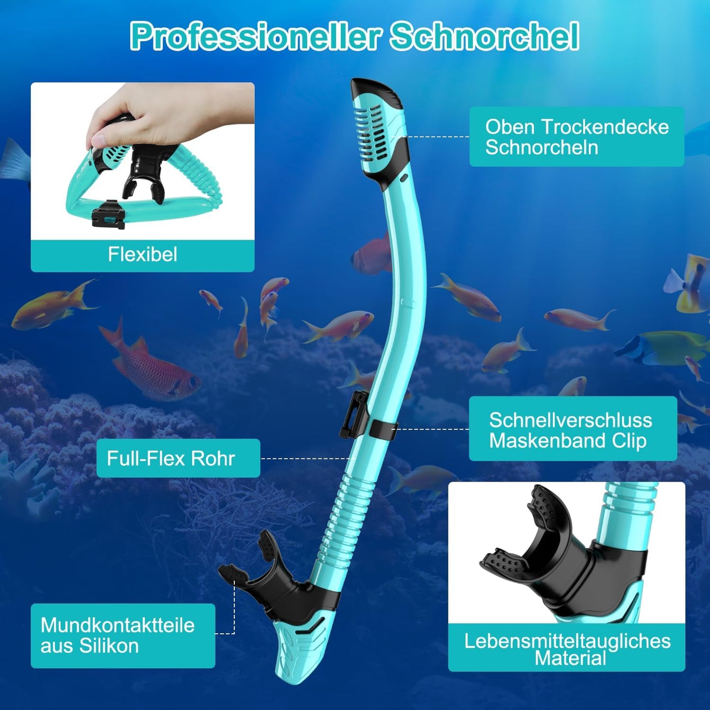 Adult diving mask snorkel mask 180° panoramic view diving mask leak-proof anti-leak swimming goggles for diving (water green-with snorkel)