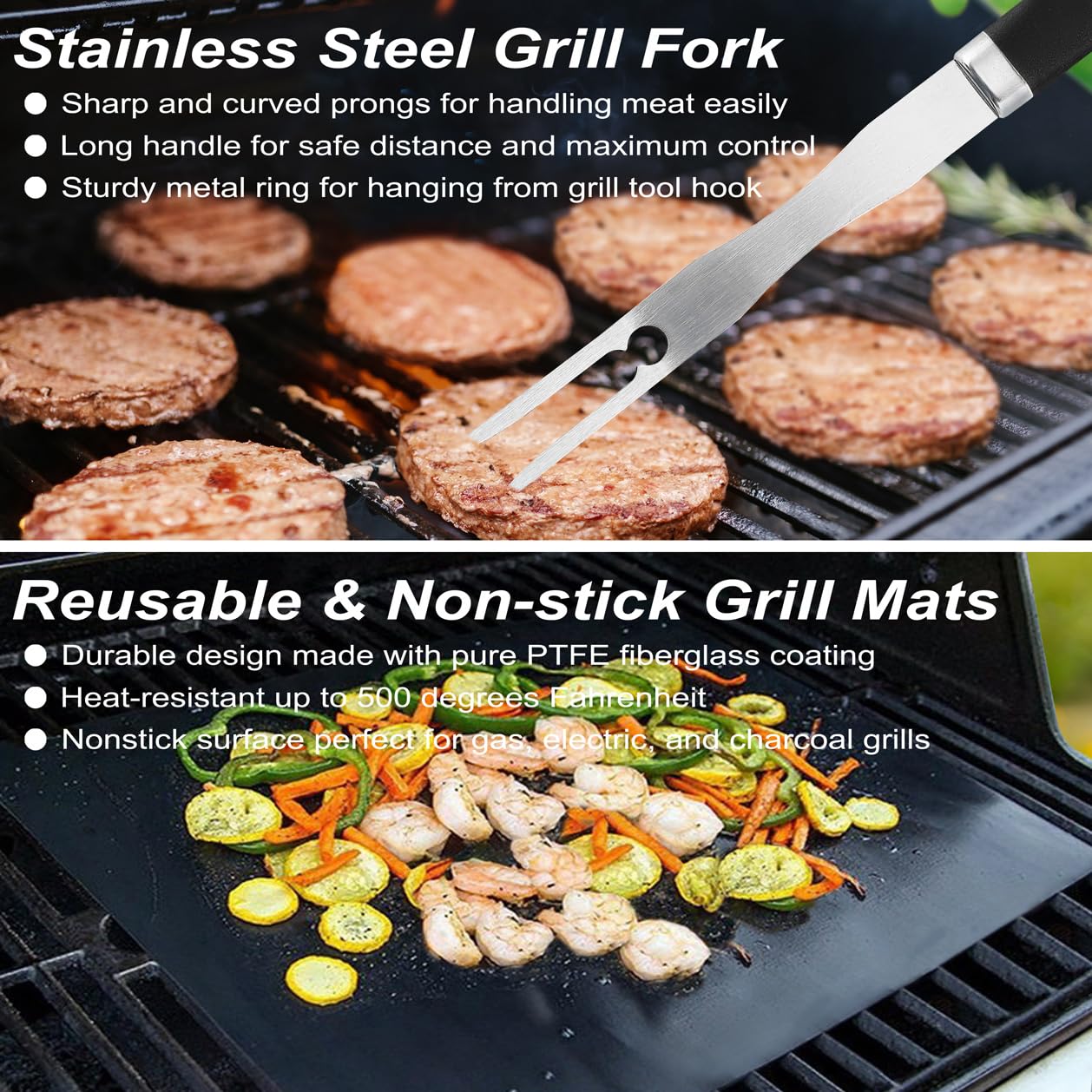 POLIGO 21PCS BBQ Accessories Kit with Grill Mat - Stainless Steel BBQ Tools in Case Gifts for Men - Ideal BBQ Set Gift for Men and Women