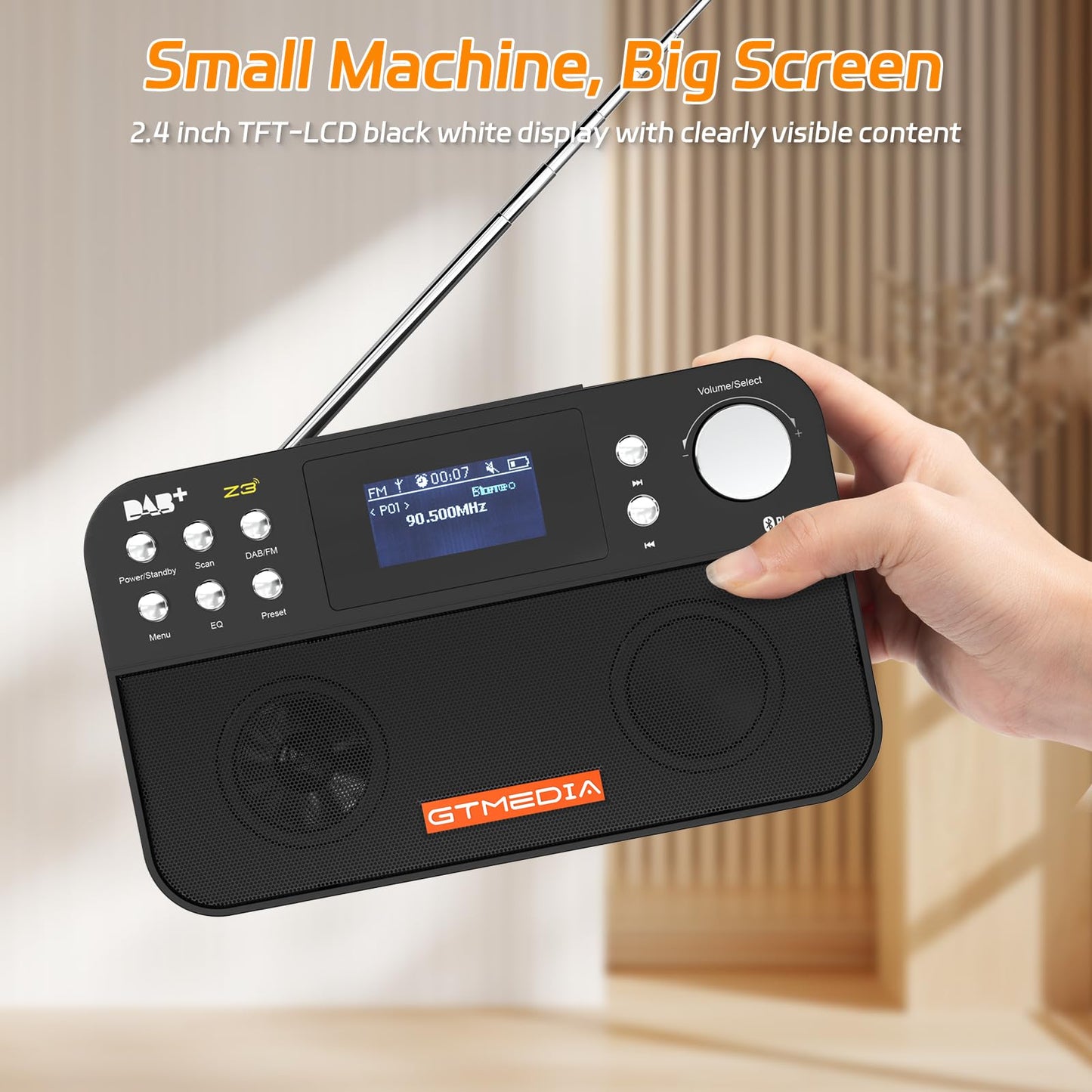 Radio with DAB+/FM, DAB Plus digital radio, portable small kitchen radio with sleep timer, 60 presets, 2.4" large LCD display, suitable for kitchen and travel (Black)