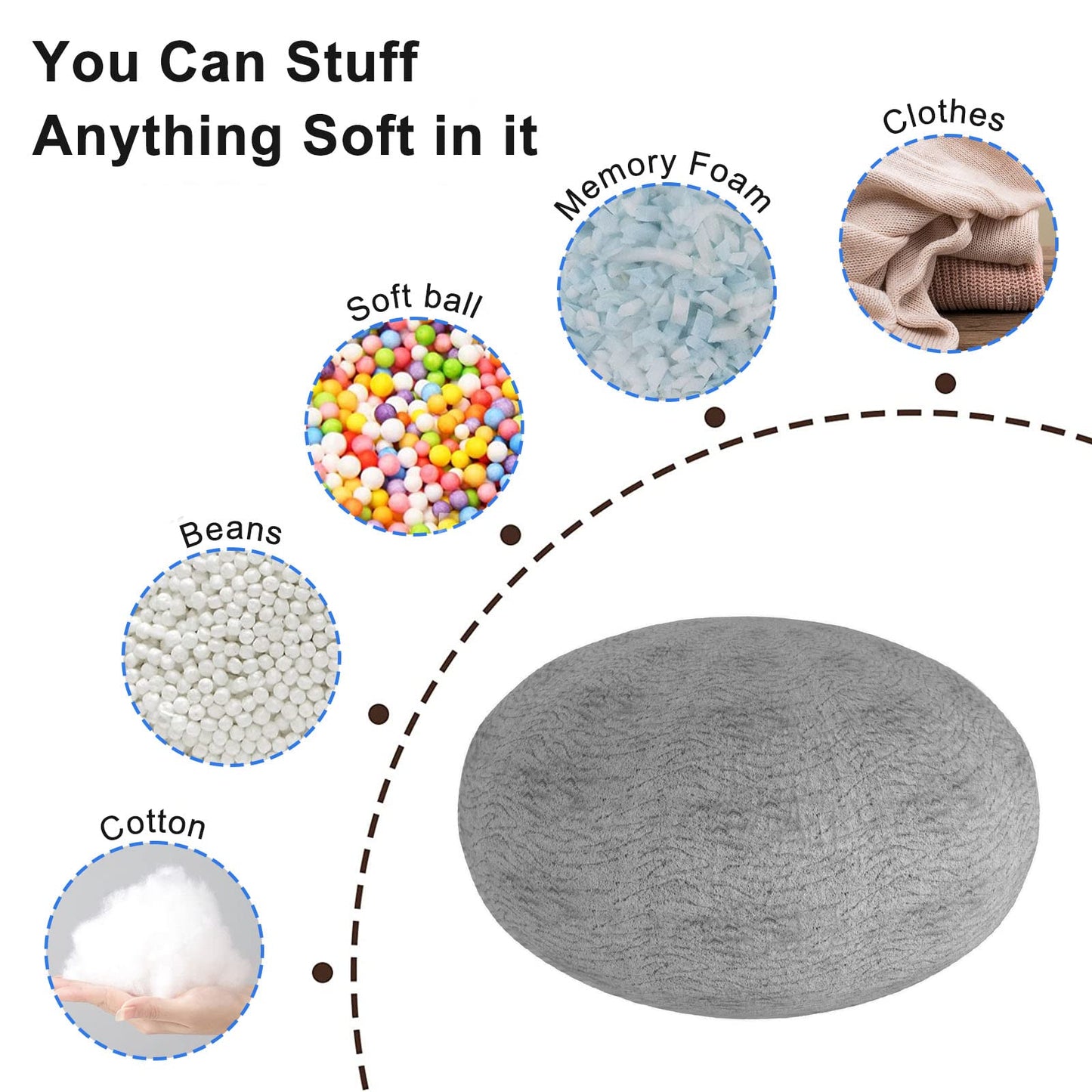 Cookit bean bag cover, chair cover, large, round, soft, fluffy PV velvet, washable, for lounging, sofa bed cover, living room, bedroom, furniture, 150 cm, White (cover only, no filling material)