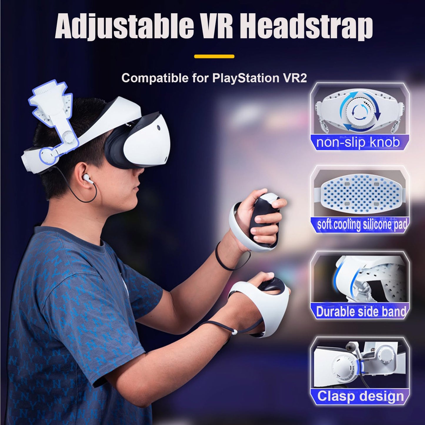 Adjustable headband, compatible with PS VR2, replacement comfort head strap alleviates head pressure accessory for PSVR 2 headset.