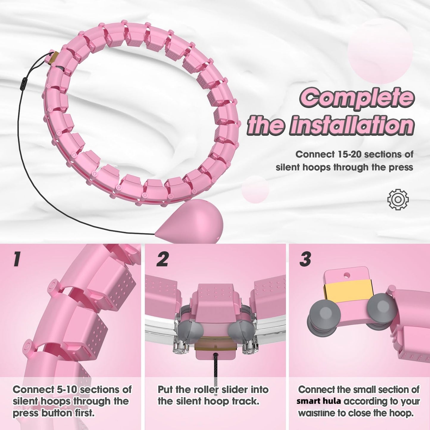 Smart hoop for adults with weighted ball, ultra quiet hula hoop for weight loss with 32 detachable segments, hula hoop for weight loss max waist circumference 165cm (pink)