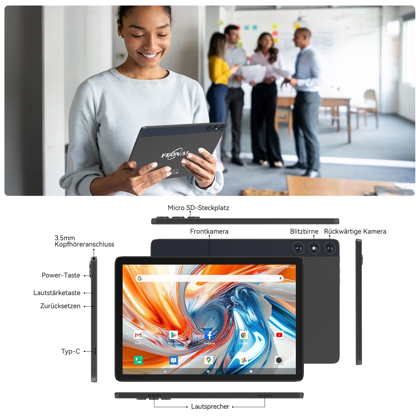 2025 Latest Android 14 Tablet 10 inch, 4G LTE Tablets with 2 SIM 1 SD slot, 5G Wifi Tablets PC with 14GB+128GB(1TBTF), 3-in-1 Tablet with Keyboard Mouse-Octa-core, 1080FHD, 13MP+8MP, 7000mAh, GPS/OTG-Gray