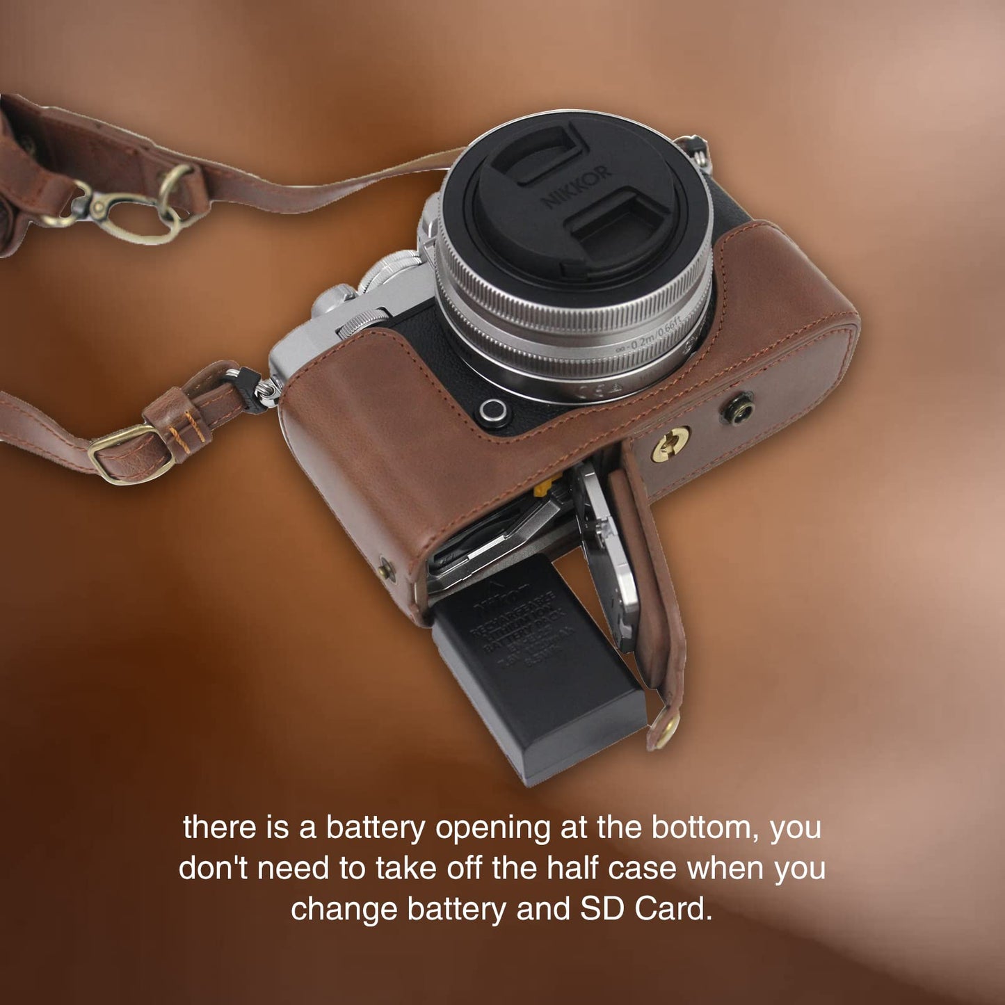 Rieibi Z fc Zfc camera bag made of PU leather with strap for Nikon Z fc Zfc 28 mm f/2.8 SE, 16-50 mm f/3.5-6.3 lens.