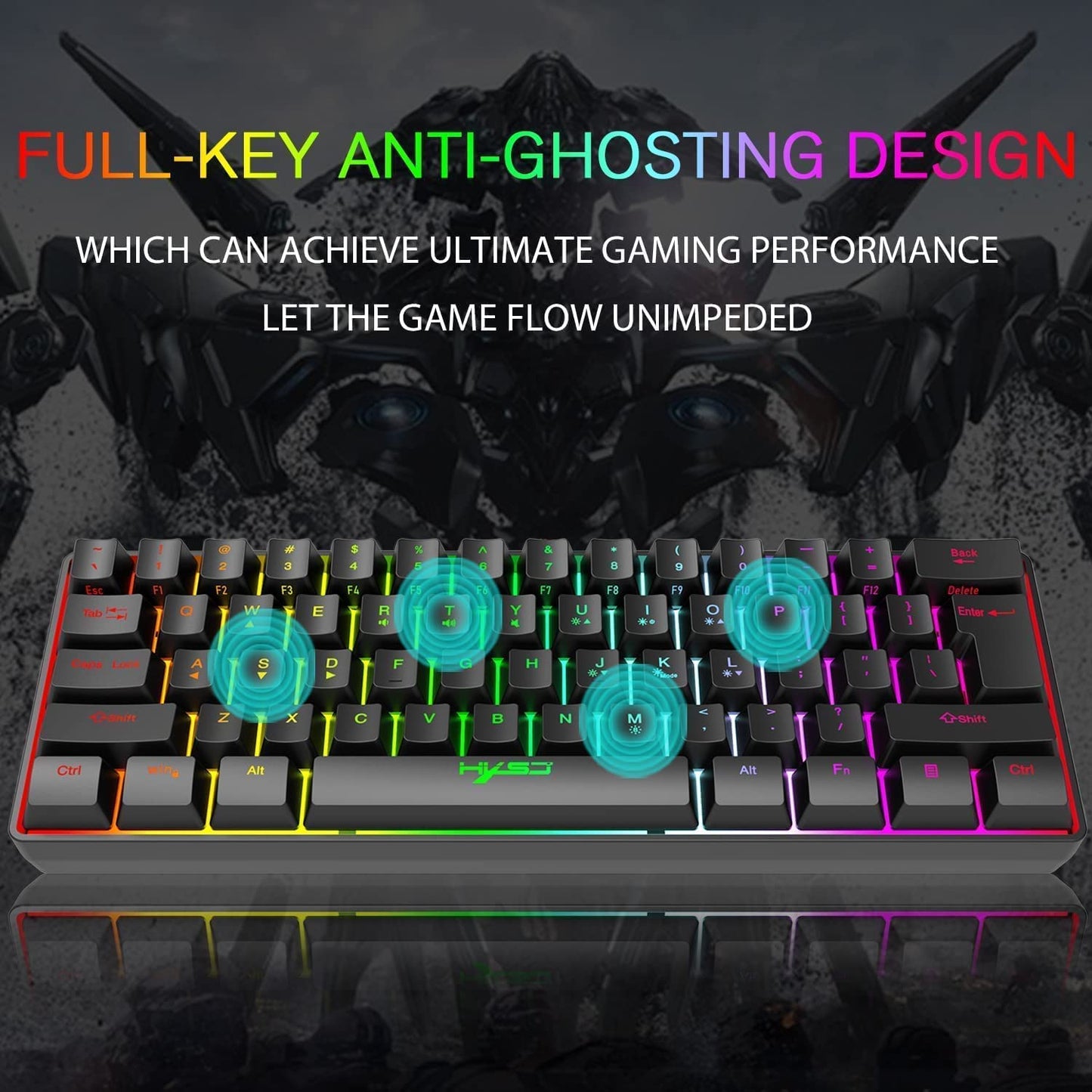 HXSJ V700 Gaming Keyboard and Mouse Set, 60% Compact Keyboard, 61 keys, TKL Layout, RGB Lighting, Optical Gaming Sensor Mouse with 7 buttons, 7-color LED light, Up to 3600 DPI, for PC, Mac-Black