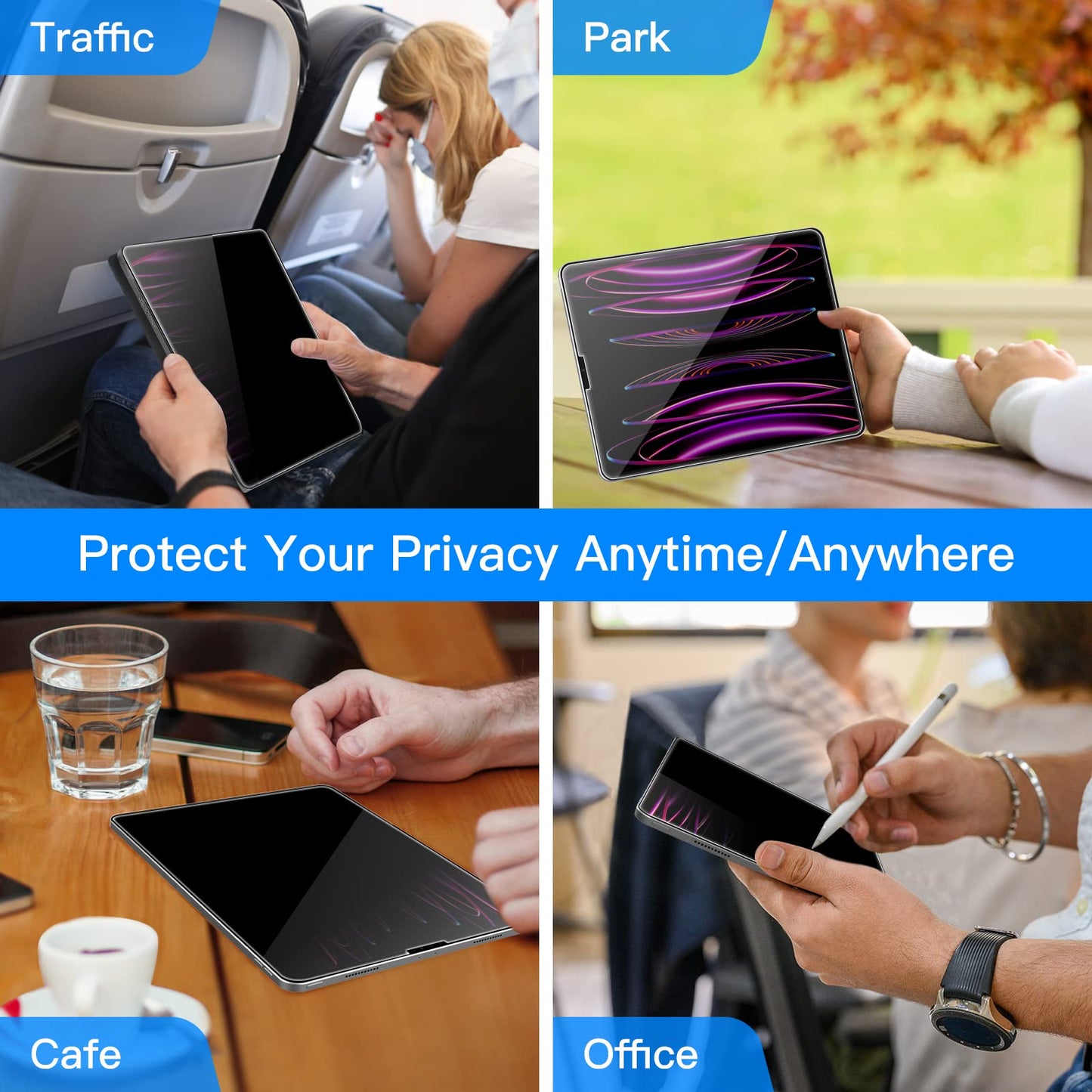 JETech privacy screen for iPad Pro 12.9 inch (6th/5th/4th/3rd generation, 2022/2021/2020/2018), tempered glass screen protector anti-spy protective film, 1 piece.