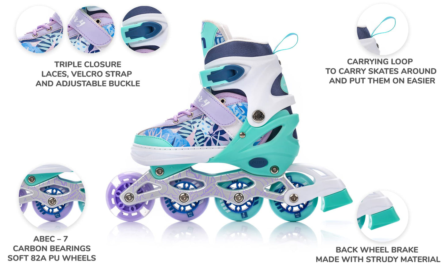 meteor® Inlineskates 4in1 Children's Inline Skates Roller Skates Roller Blades Quad Skates Carbon Children's Adjustable Shoe Big Wheels