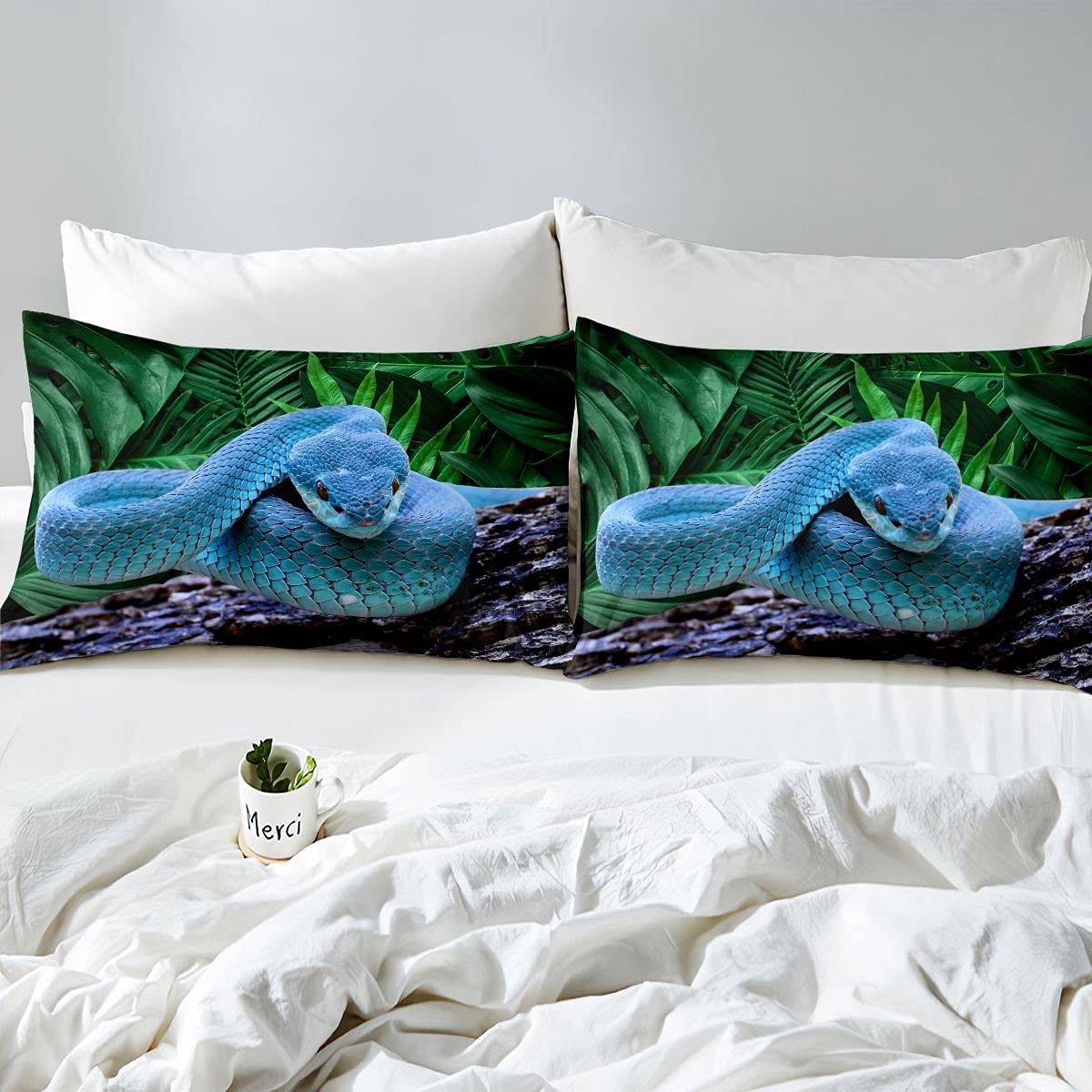 Loussiesd Snake Duvet Cover Set Animal Theme Bedding Set 135x200cm for Kids Boys Girls 3D Snake Print Bedding Set Wild Animal Room Decor 2Pcs Zipper