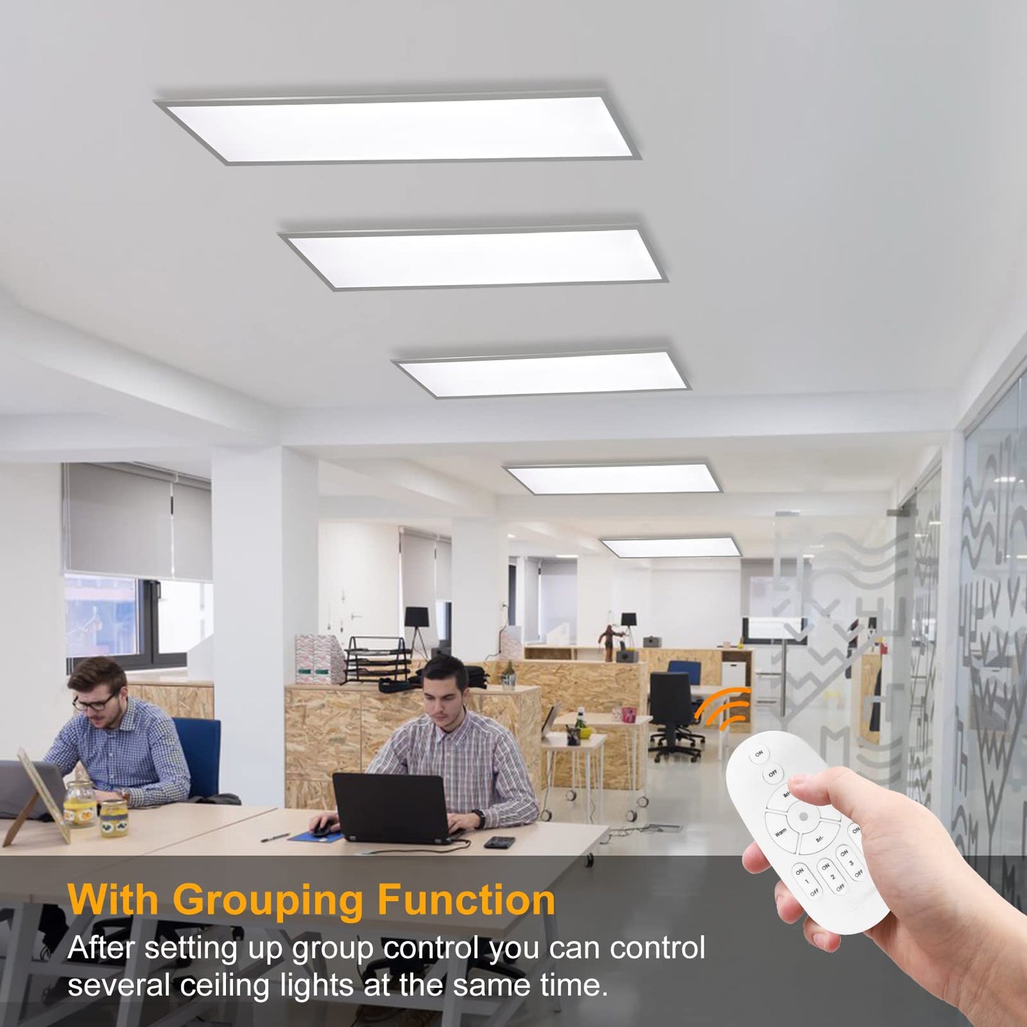 Dimmable LED ceiling light 100x25 cm, 28W ceiling light panel with remote control and memory function, Indirect strong luminous intensity light 2700K-6500K, Ultra thin daylight lamp for office living room kitchen