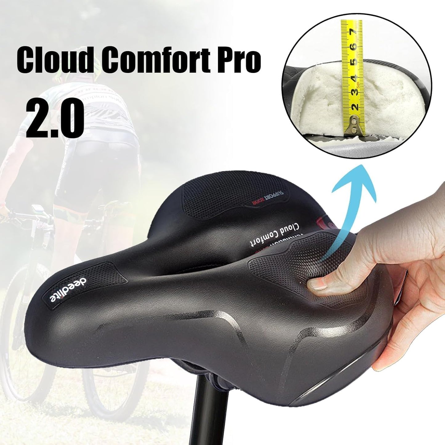 Bike seat Cloud Comfort Pro Max Saddle - Finally Pain-Free Cycling Comfortable Soft Memory Foam Bicycle Saddle with Red Warning Stripe City Bike Saddles Mountain Bike Saddles with Suspension