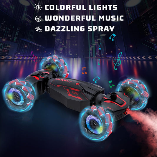 Yellcetoy Remote Control Handheld Car, 4WD Handheld Stunt Car with Music Light & Spray Hand Control, 2.4 GHz 360° Rotation RC Car with Batteries for Kids Boy 6 7 8 9 10 12 Years Red
