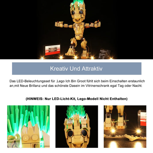 BrickBling LED light set compatible with Lego 76217 Marvel I Am Groot toy, LED lighting set compatible with Lego I Am Groot Creative Gift (No Model)- Standard Version