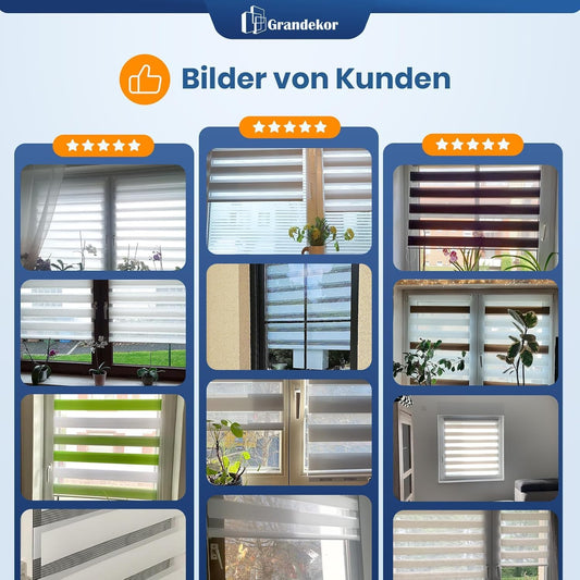 Grandekor Double Roller Blind Clamp Fix without drilling Light Grey 85x210cm (fabric width 81cm) Window blinds for indoor Clamping blinds Duo blinds for windows without drilling with drilling Privacy protection UV protection Zebra blind