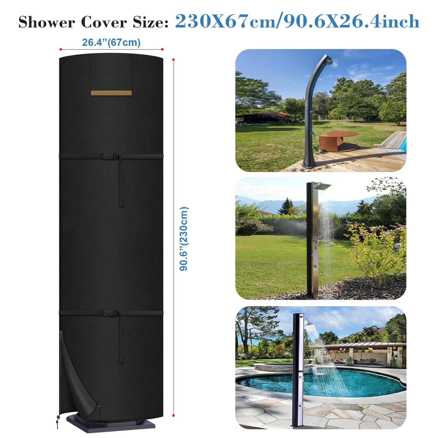 VANSHEIM Garden Shower Cover for Solar Shower Winterproof Waterproof Cover for Solar Shower Windproof UV-Resistant 420D Oxford 230x67cm