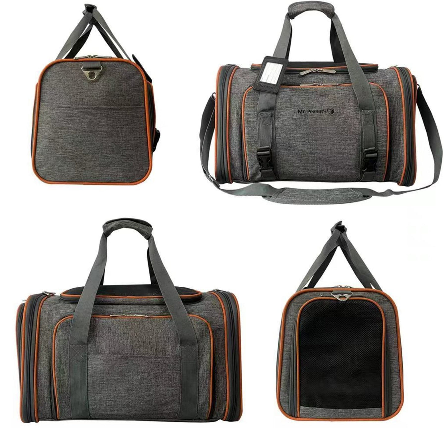 Mr. Peanut's Double Expandable Pet Carrier, airline approved, soft-sided, Diamond Series, self-locking zippers, plush fleece bedding