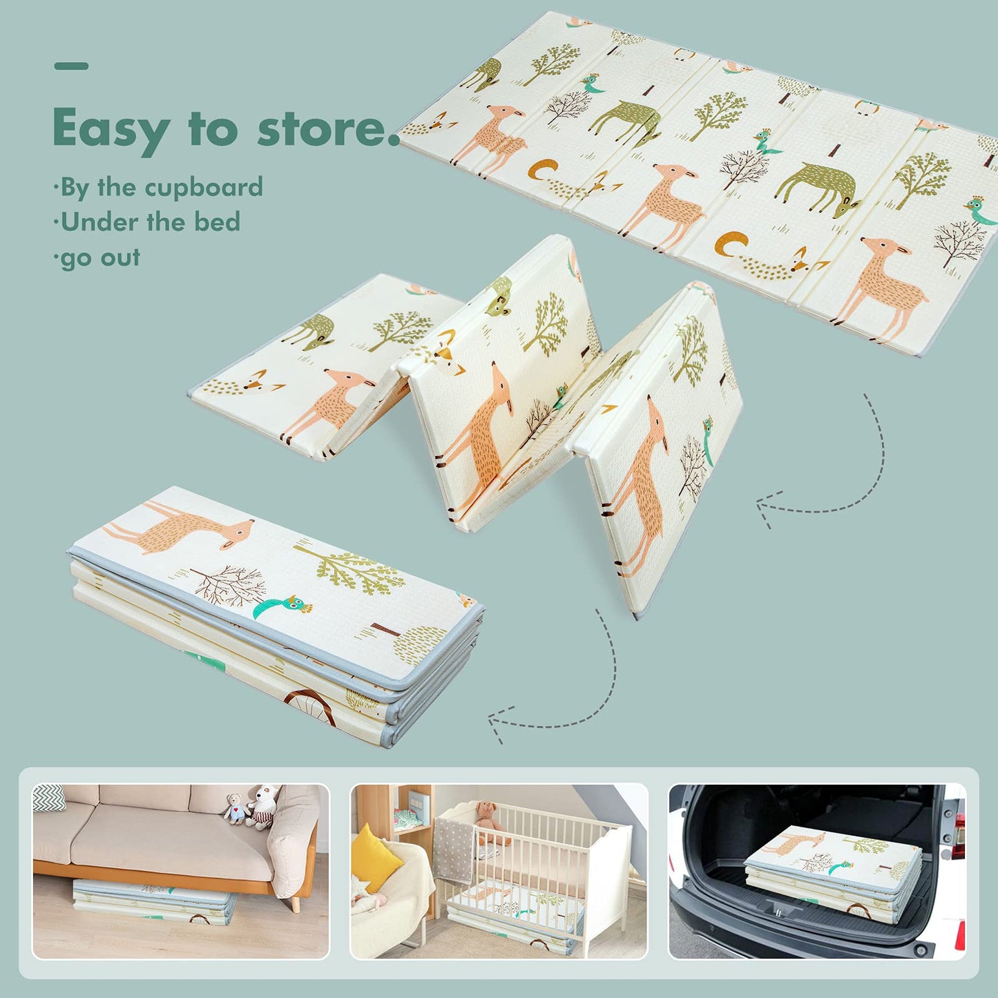 Uanlauo Foldable Baby Play Mat, 200x180x1.5cm Crawling Blanket for Baby, Non-toxic Baby Crawling Mat, Kids Play Mat with Edge Reinforcement.